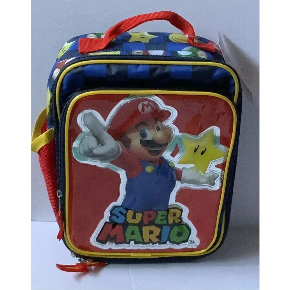 Super Mario Kids Insulated Reusable Lunch Bag w/Mesh Water Bottle Pocket